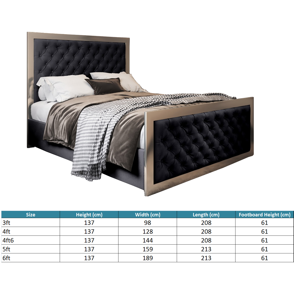 Maddison Black Small Double Velvet Upholstered Metal Bed Frame with Padded Headboard Image 7