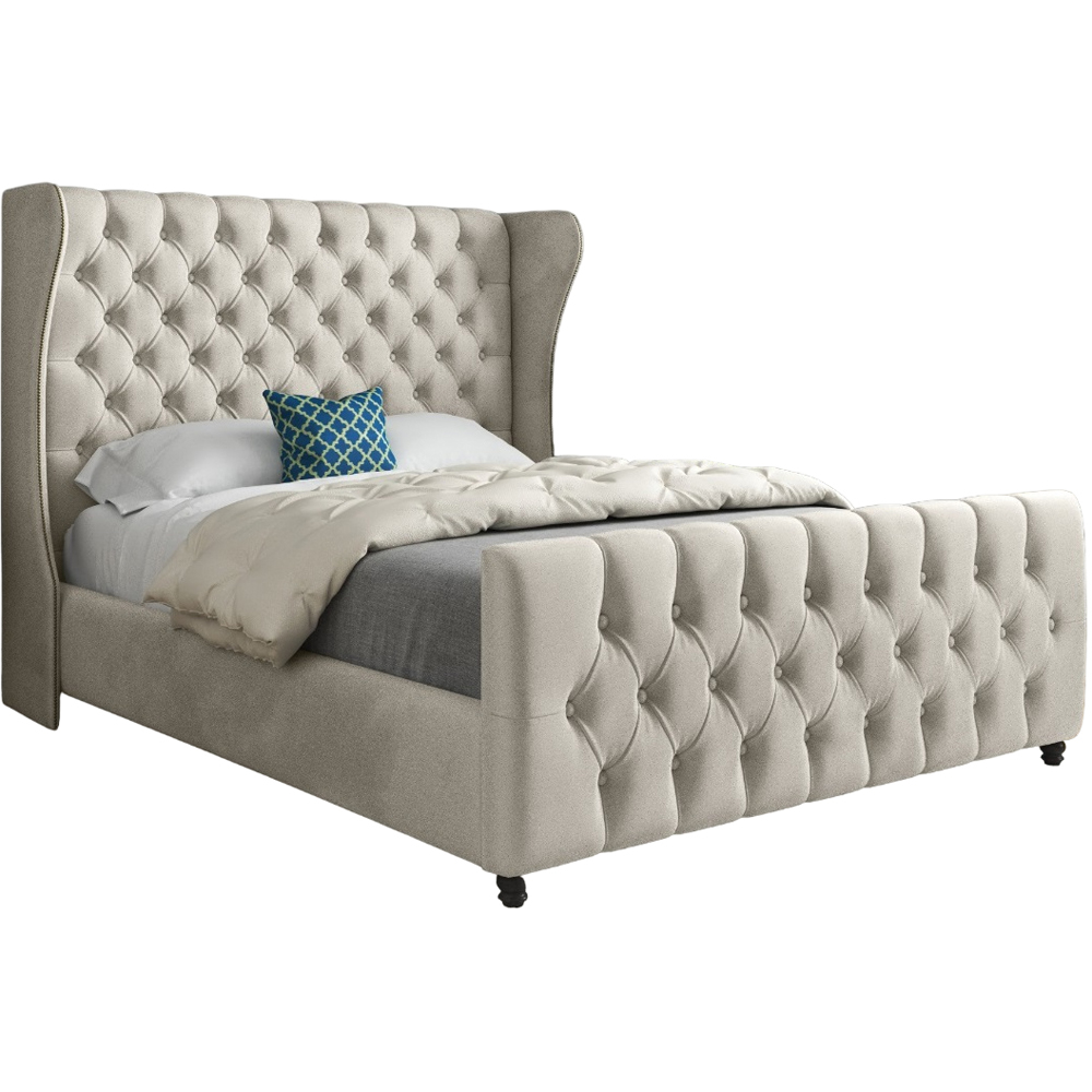 Donati Silver Small Double Velvet Upholstered Bed Frame with Straight Curved Top Headboard Image 2