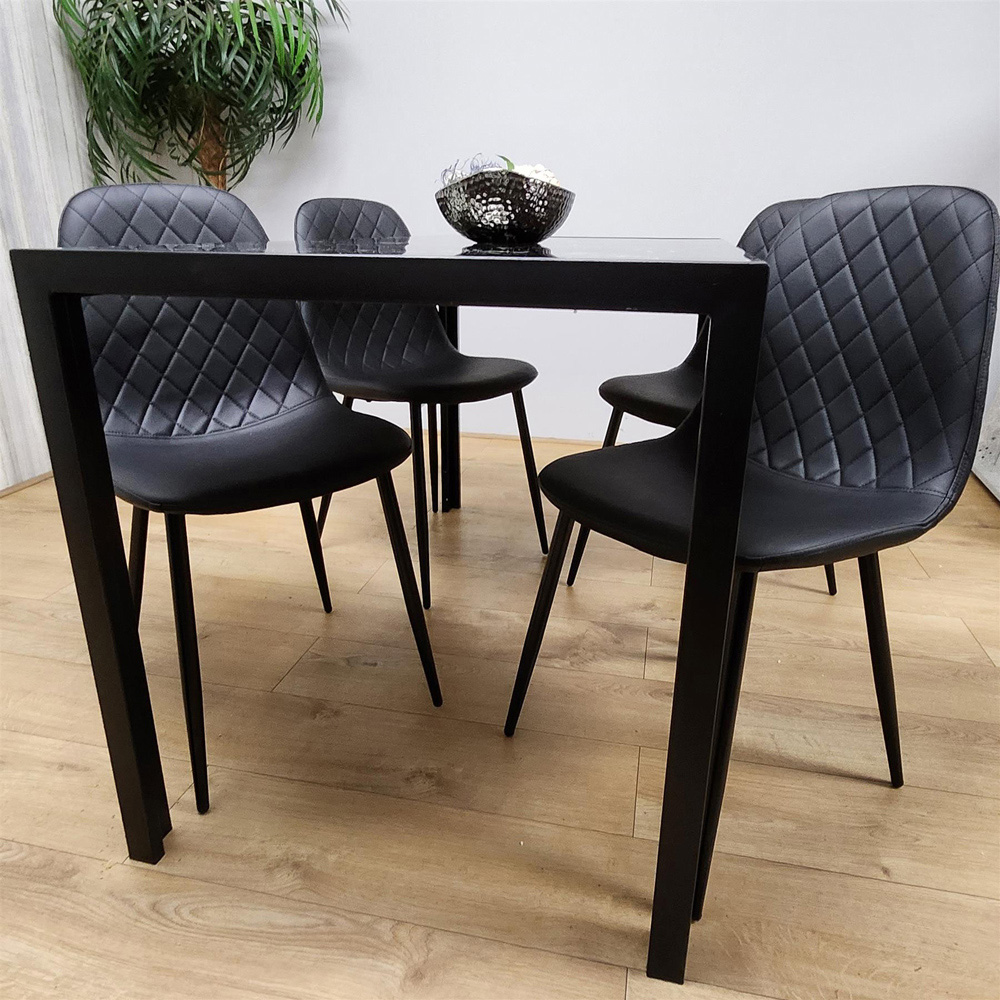 Portland Leather and Marble 4 Seater Dining Set Black Image 2