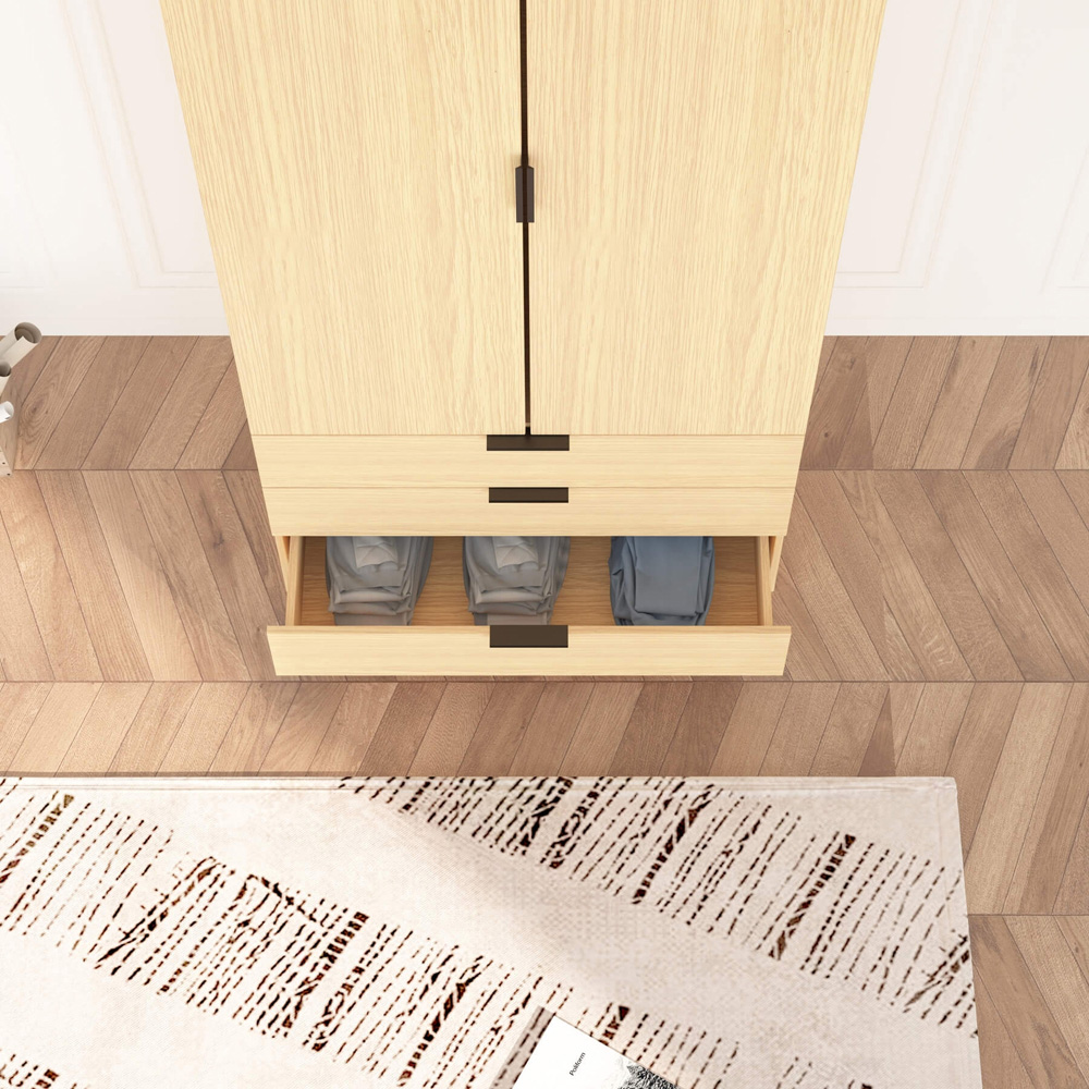 Home Source Phoenix 2 Door 3 Drawer Oak Effect Wardrobe Image 3