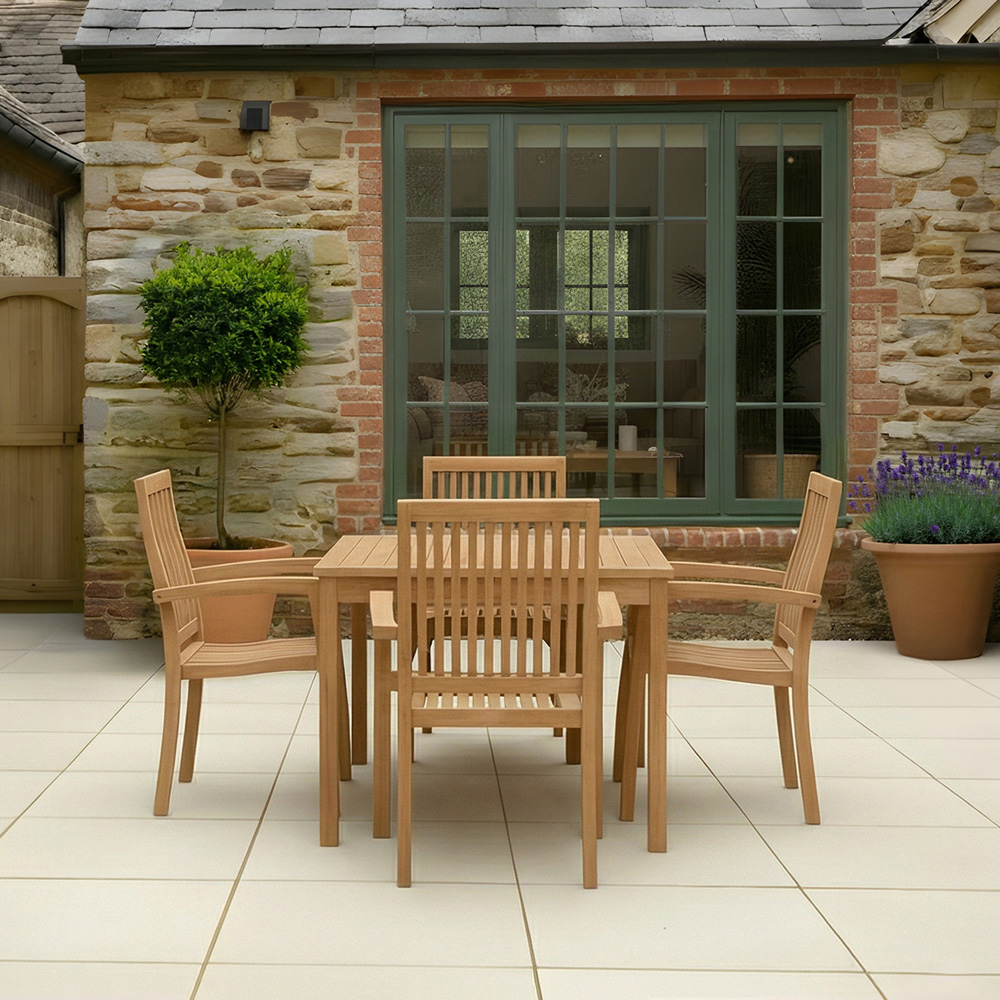 Charles Bentley 4 Seater Teak Wood Square Slatted Garden Dining Table Image 7