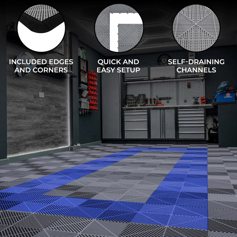 Monstershop 90 Grey and 30 Blue Vented Garage Floor Tiles with Edges Image 4