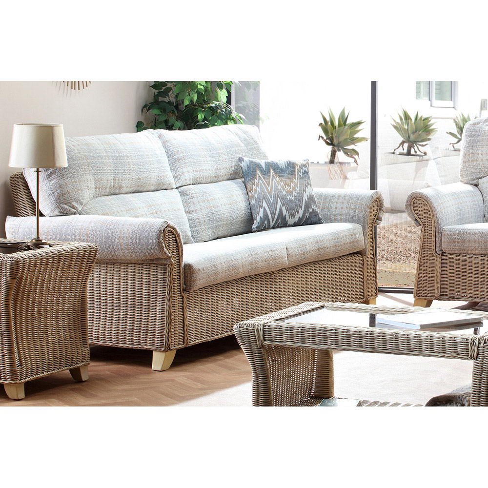 Desser Clifton 5 Seater Natural Rattan Check Fabric Sofa Set Image 5