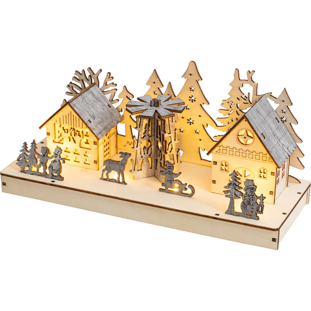 Xmas Haus LED Light Up Wooden Festive Scene Image 3