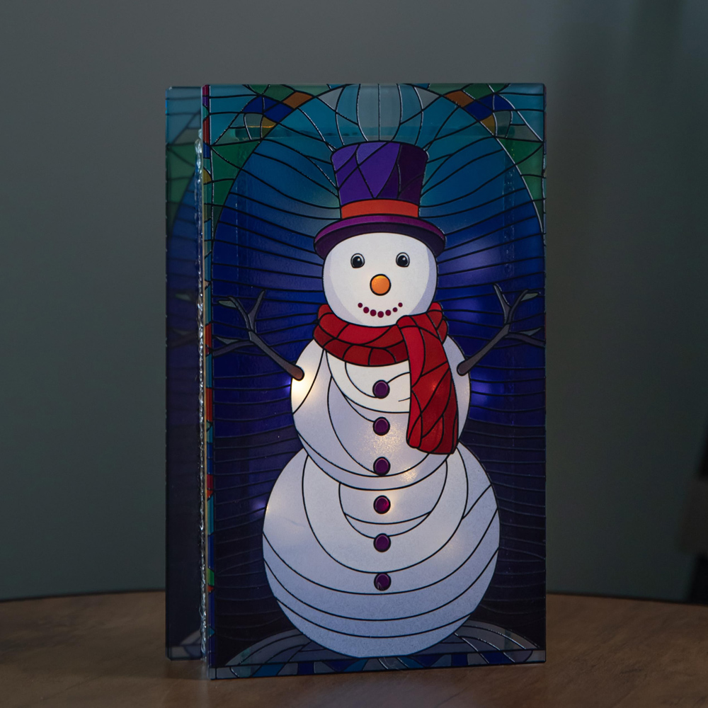 Samuel Alexander Warm White LED Double Sided Stained Glass Light Up Snowman Decoration Image 8