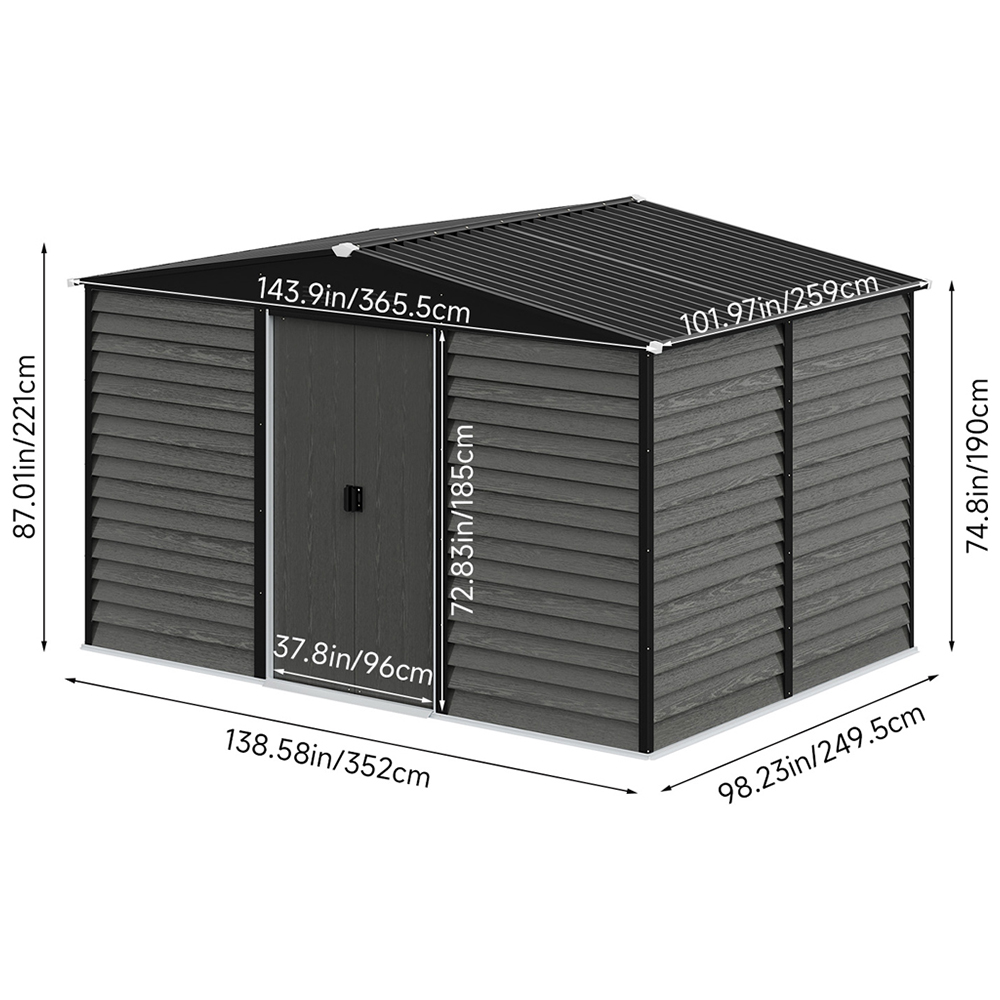 Living and Home 12 x 8.5ft Grey Metal Double Door Garden Storage Shed Image 8