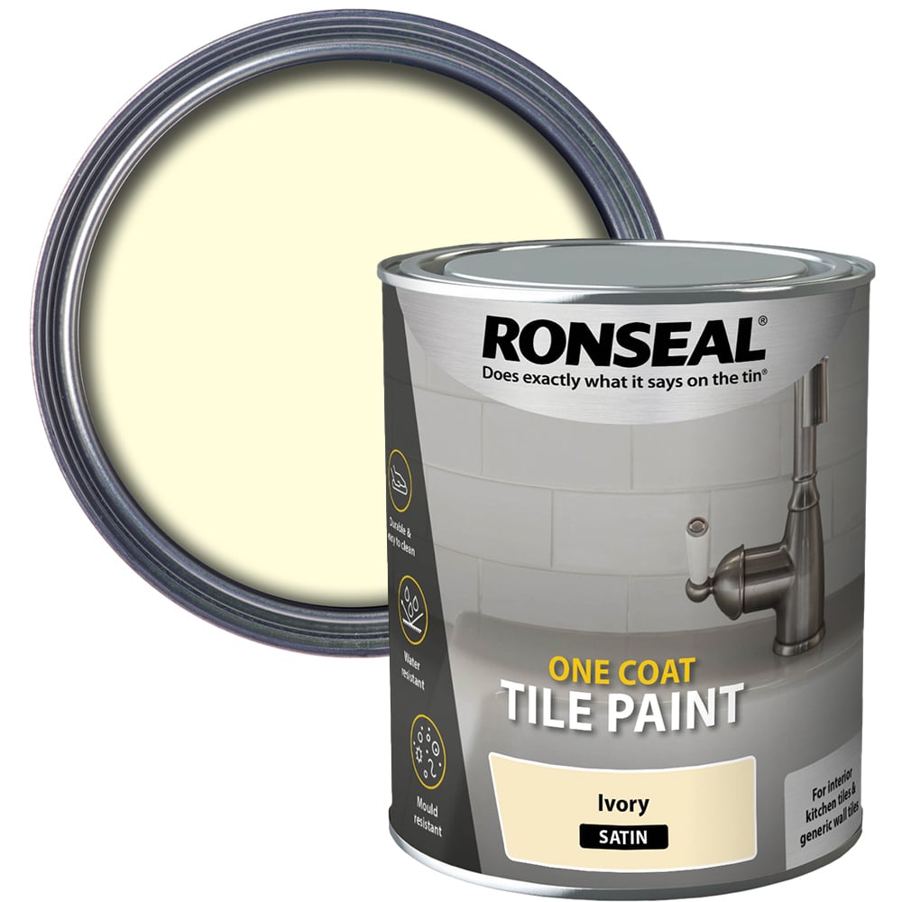 Ronseal One Coat Ivory Satin Tile Paint 750ml Image 1