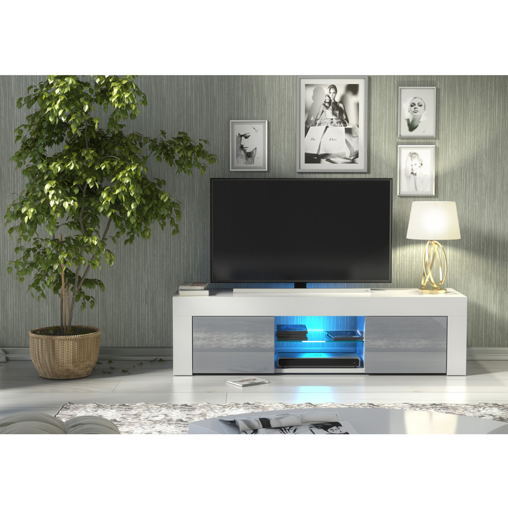 Creative Furniture Loom White and Grey Gloss 2 Door 2 Shelf TV Unit with LED Image 5