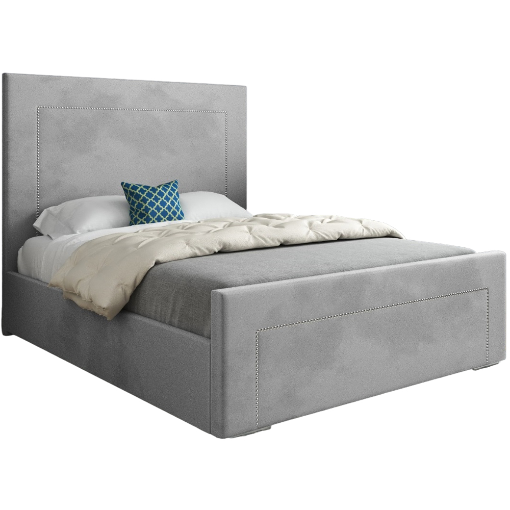 Lucca Grey King Size Velvet Upholstered Bed Frame with High Headboard Image 2