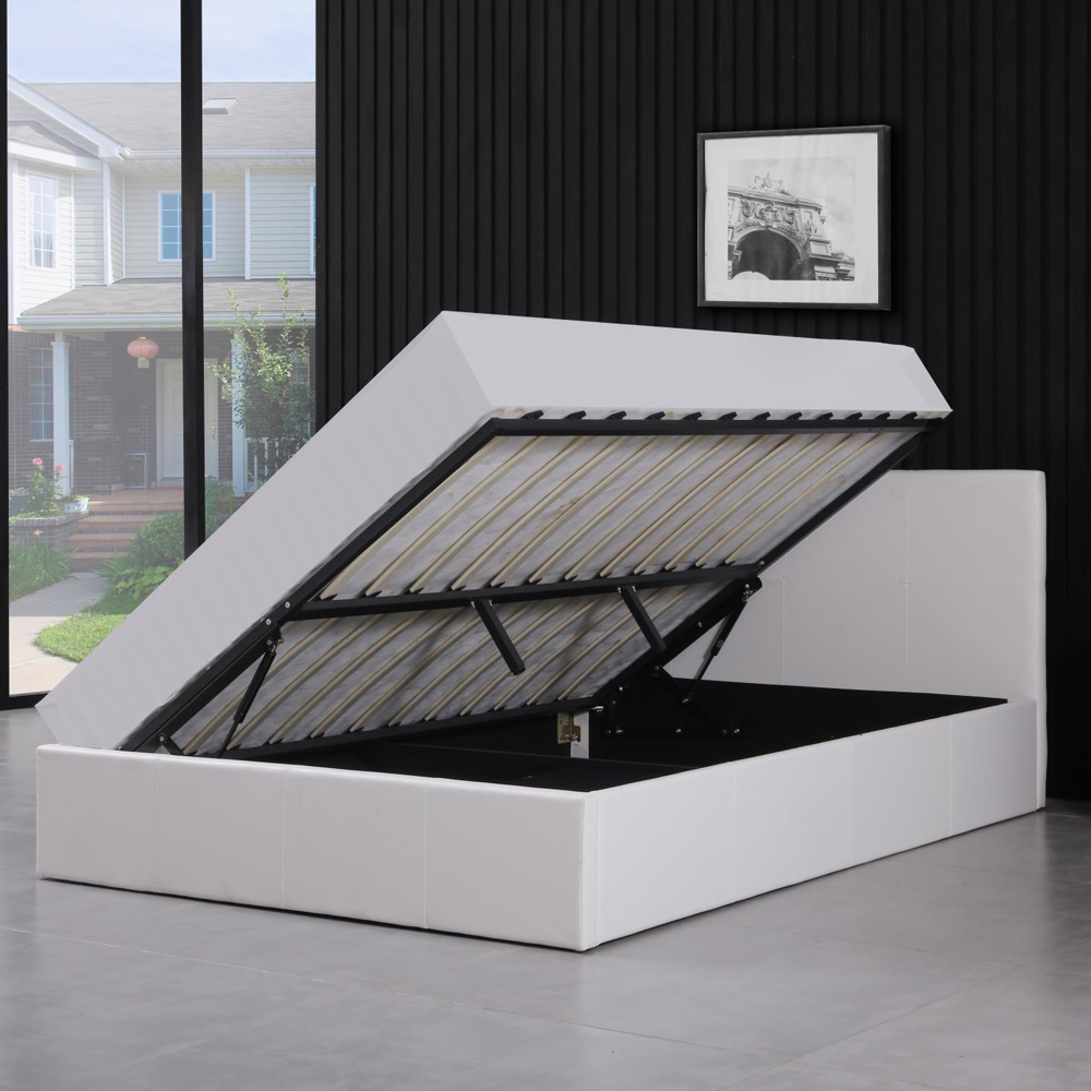 Portland Small Double White Leather Ottoman Bed Image 4