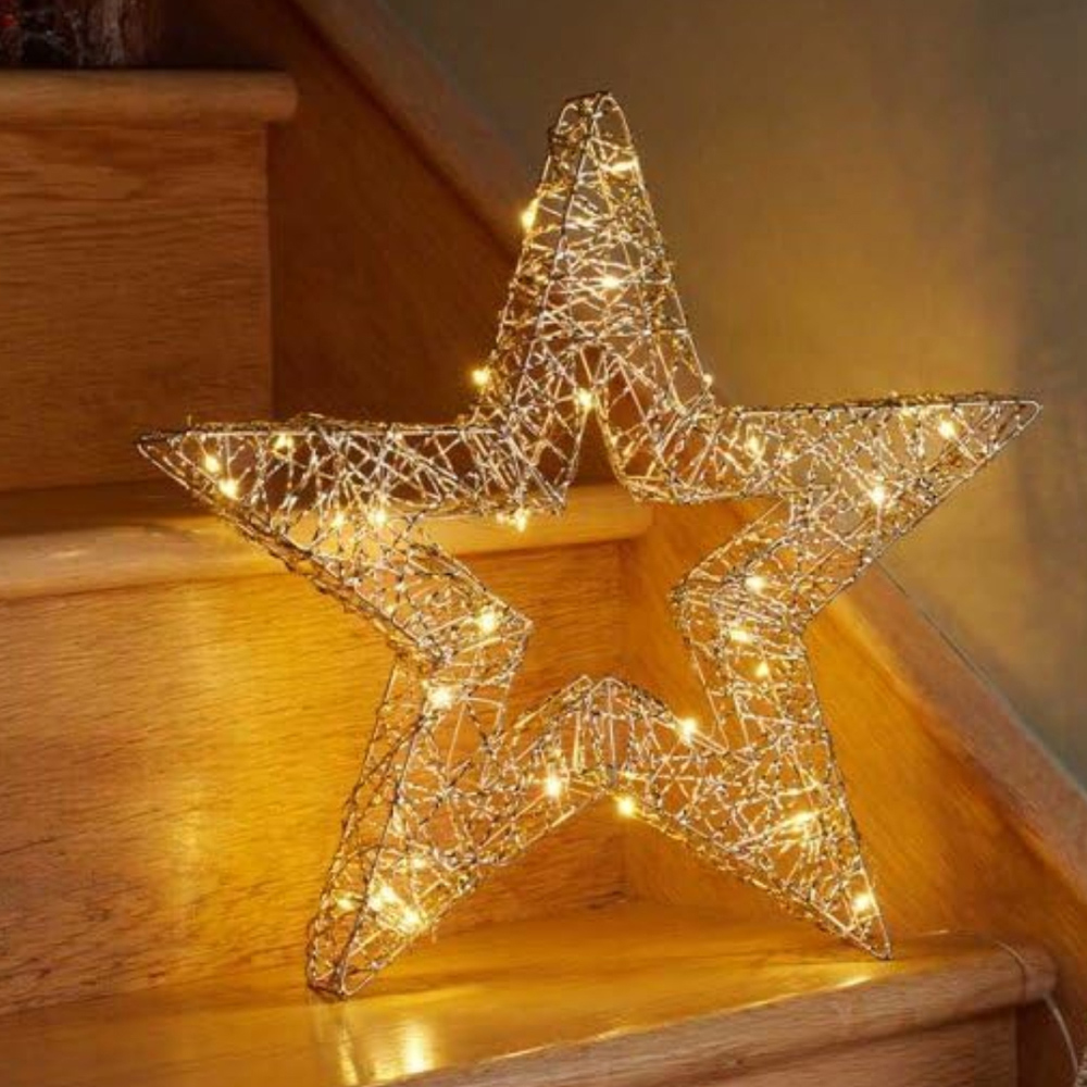 Marco Paul Warm White LED Gold Weave Wonder Star Christmas Decoration 38cm Image 2