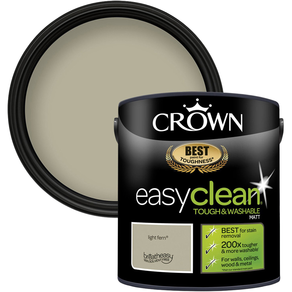 Crown Easyclean Walls and Ceilings Light Fern Matt Emulsion Paint 2.5L Image 1