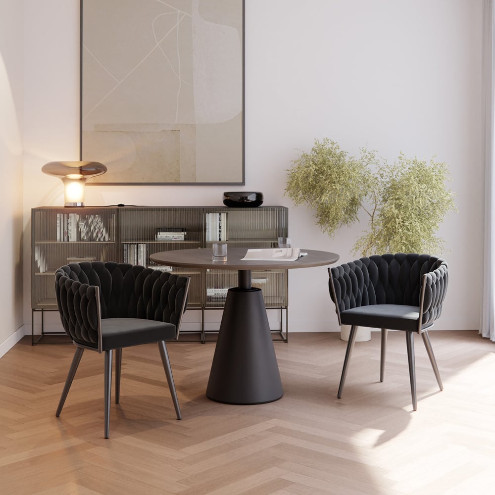 tectake Astano Set of 2 Black Velvet Padded Knot Design Dining Chair Image 9