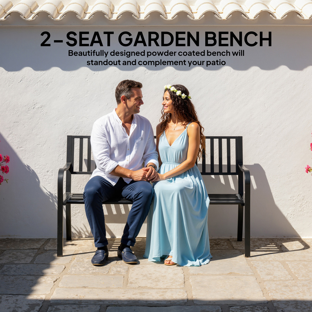 Outsunny 2 Seater Black Metal Garden Loveseat Bench Image 8