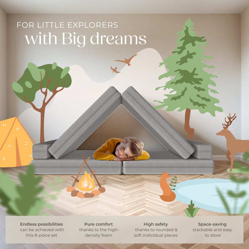 tectake Lilly Grey 8 Piece Thick Padding Kids Sofa with Removable Cover Image 4