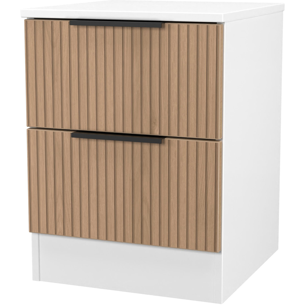 Crowndale Java 2 Drawer Slatt Effect and White Compact Bedside Cabinet Image 4