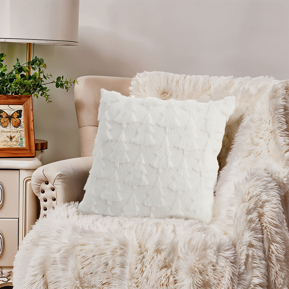 Living and Home White 3D Christmas Tree Soft Plush Cushion Cover 45 x 45cm Image 7