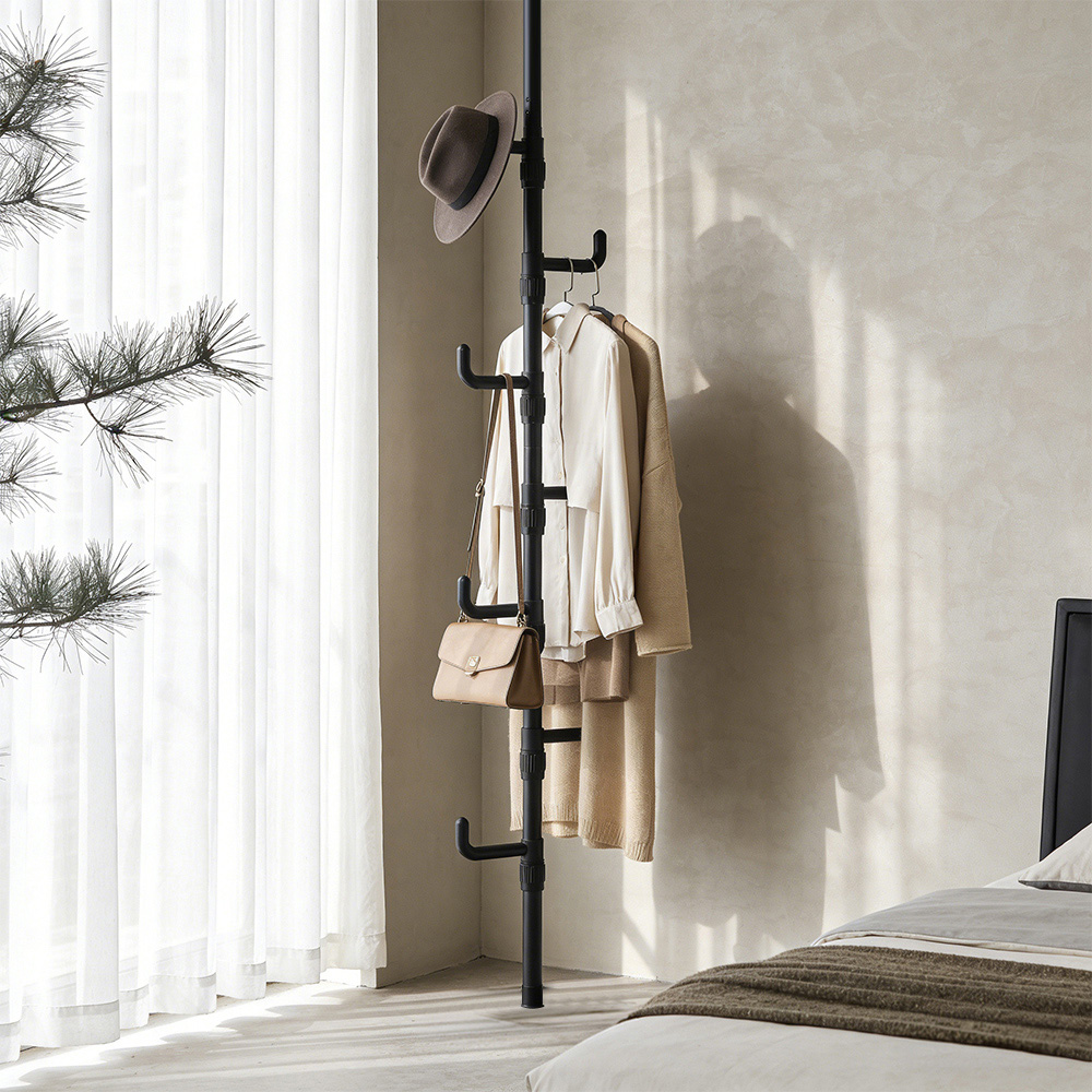 Living and Home Black Adjustable Floor-to-Ceiling Coat Stand with 8 Hooks Image 7