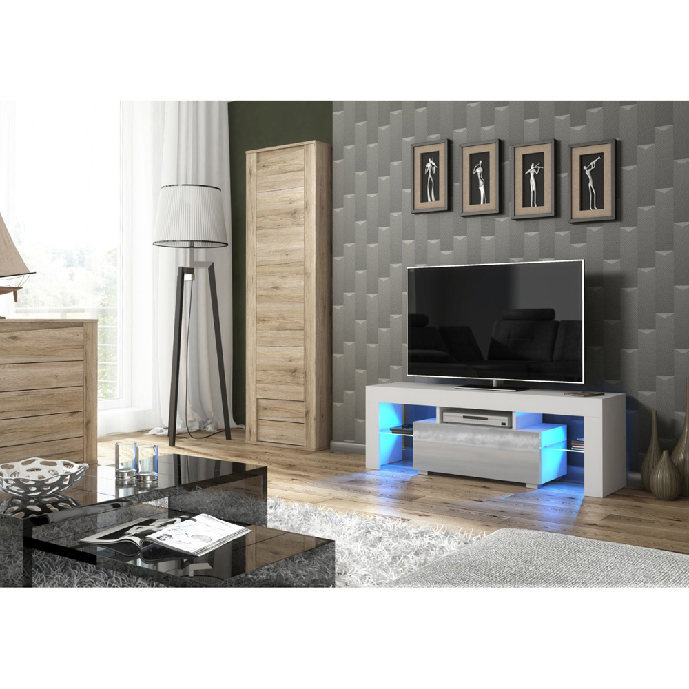 Creative Furniture Floe White and Grey Gloss Single Door 3 Shelf TV Unit with LED Image 5