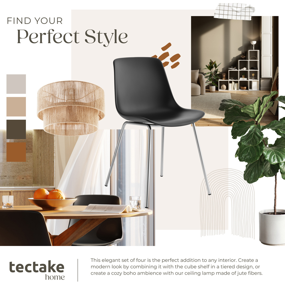 tectake Mave Set of 4 Black and Chrome Dining Chair Image 7