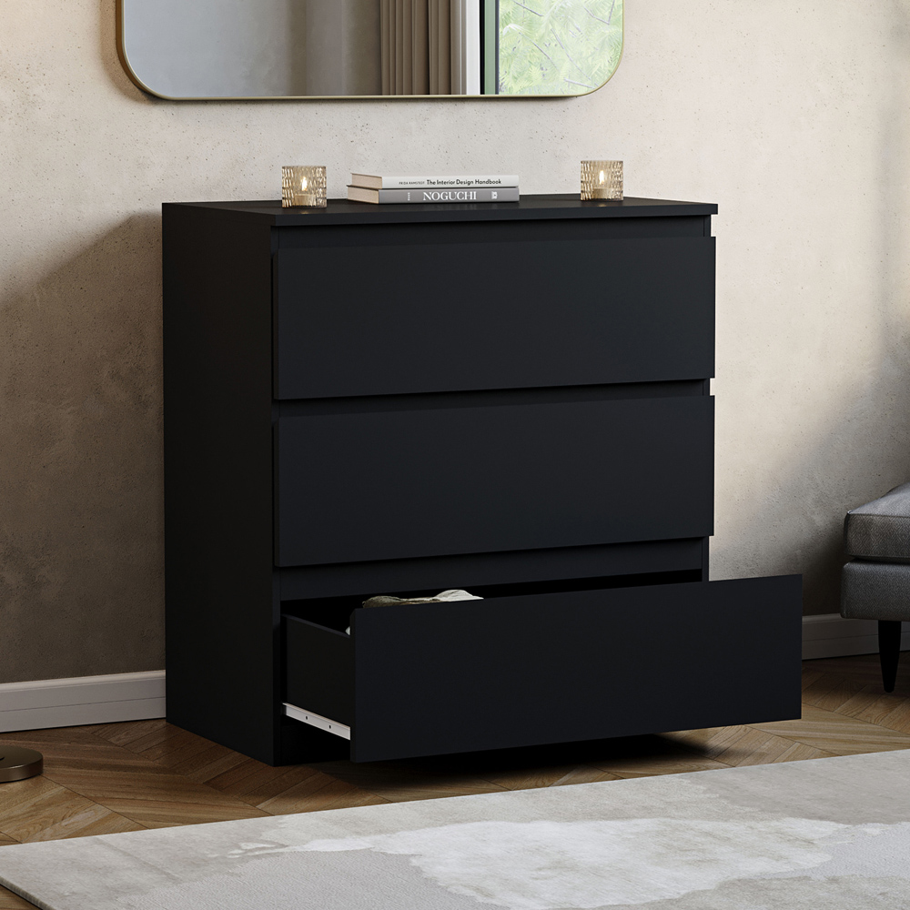 VIDA DESIGNS Denver 3 Drawer Black Chest of Drawers Image 5