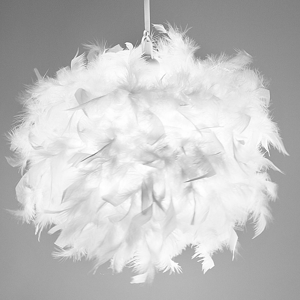 Happy Homewares Large White Real Feather Decorated Pendant Shade Image 2