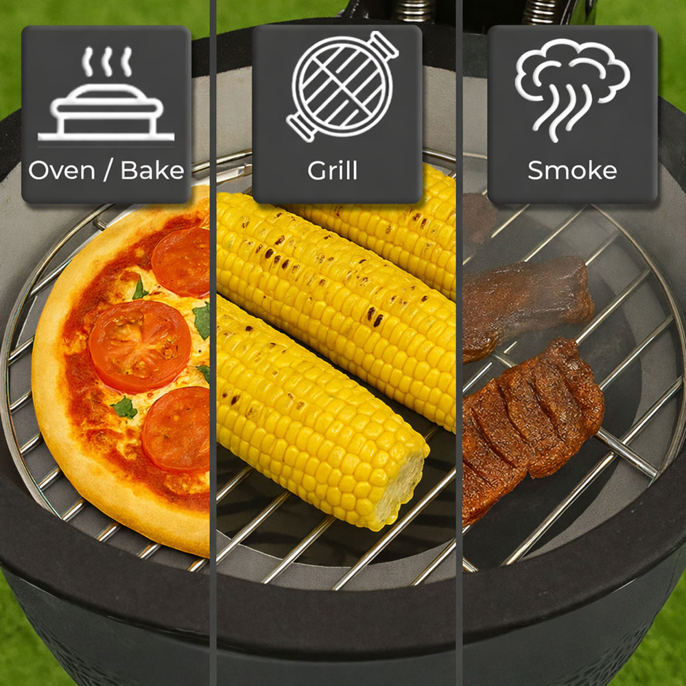 Neo Kamado Grey Portable Ceramic 13 inch Mini BBQ Grill Smoker with Stand Image 6
