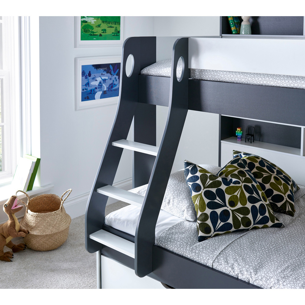 Bedmaster Oliver Triple Sleeper Grey and White Storage Bunk Bed with Memory Foam Mattresses Image 8