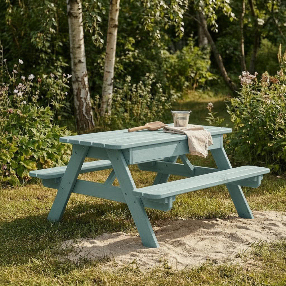 AMATA Children's Sage Blue Wooden Picnic Table with Sandpit Image 4