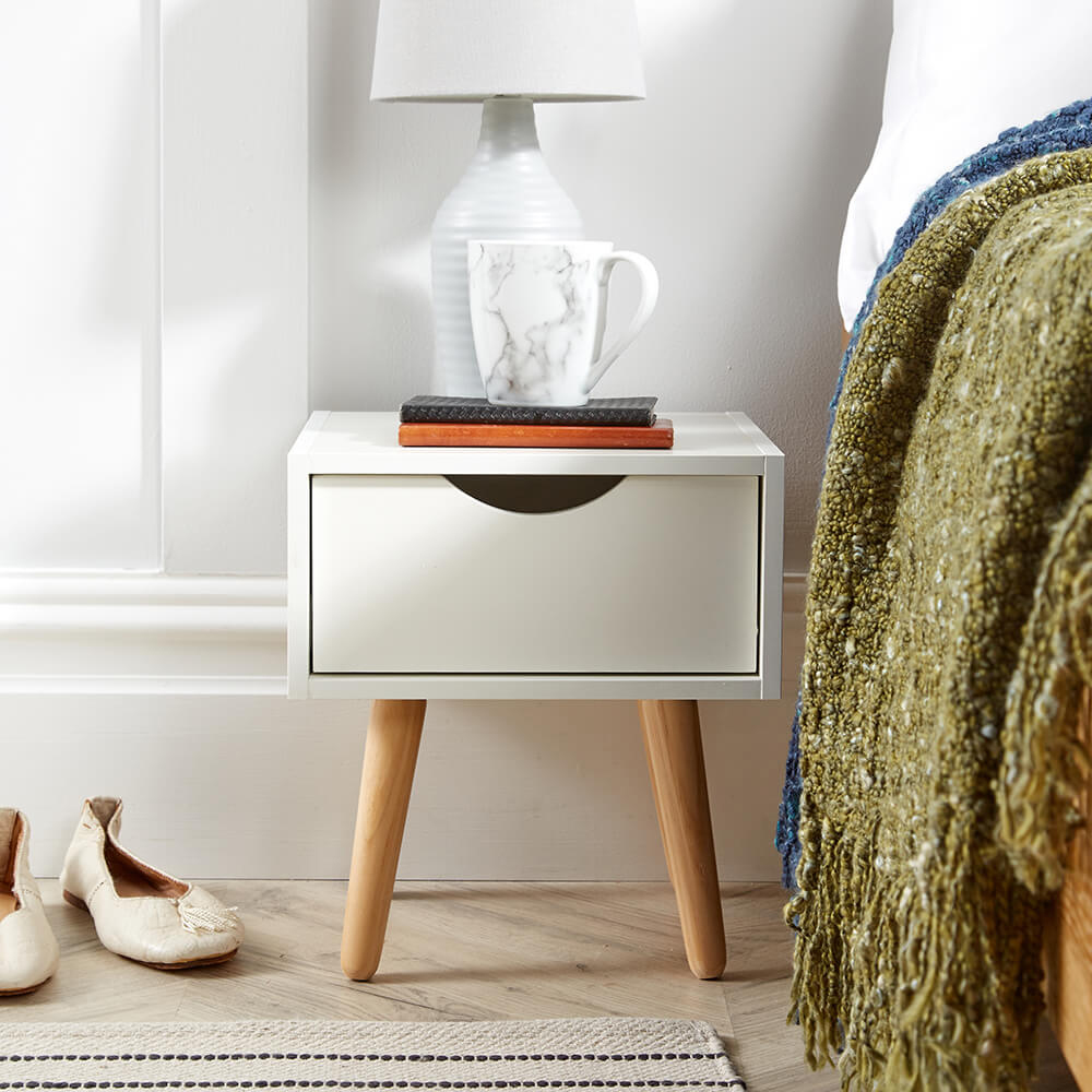 Home Source Boden Single Drawer White Bedside Table Image 6