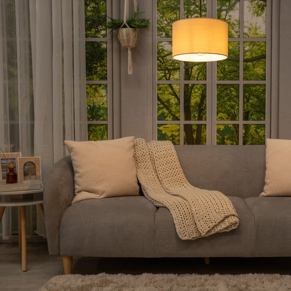 ValueLights Reni Natural Fabric Drum Ceiling Lamp Shade 25cm Image 5