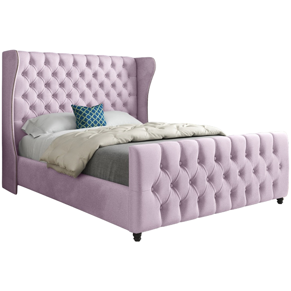 Donati Pink Super King Size Velvet Upholstered Bed Frame with Straight Curved Top Headboard Image 2