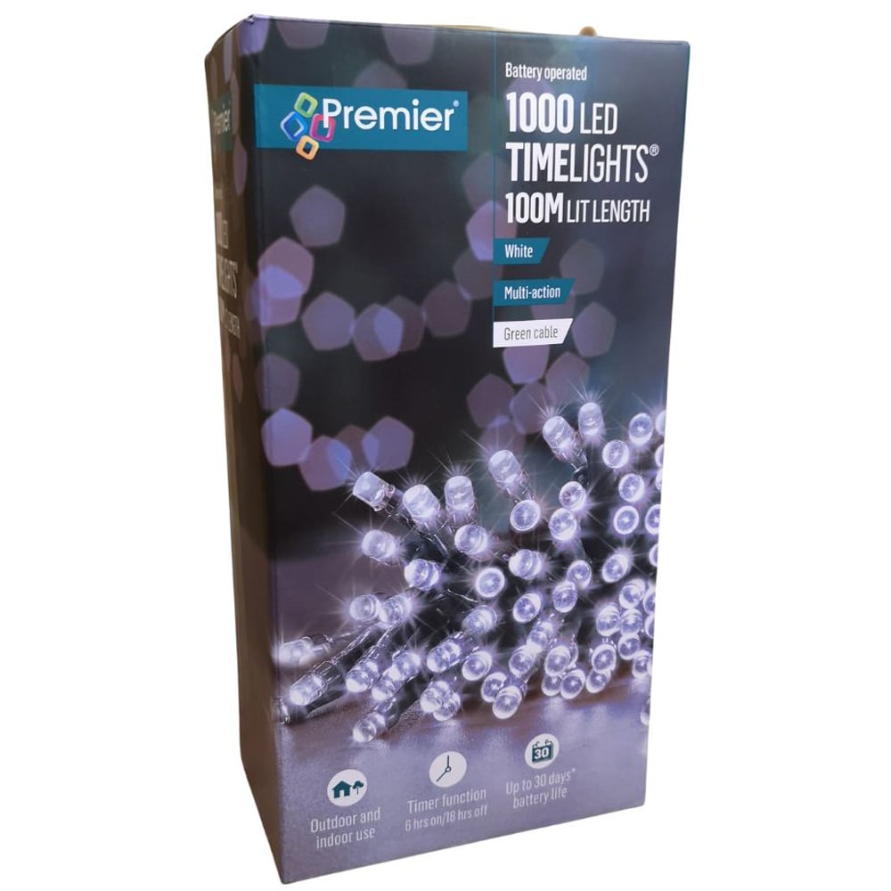 Premier TimeLights 1000 Cool White LED Multi-Function Green Cable String Light 100m Image 2