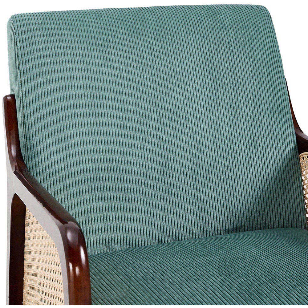 Living and Home Green Corduroy Armchair with Rattan Armrest Image 4