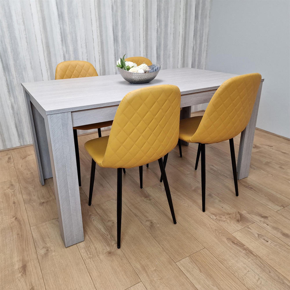 Portland Leather and Wood 4 Seater Dining Set Grey and Mustard Image 2