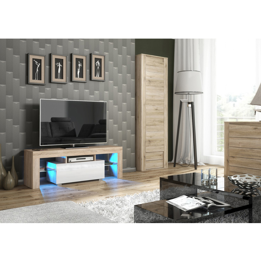 Creative Furniture Floe Oak and White Gloss Single Door 3 Shelf TV Unit Image 6
