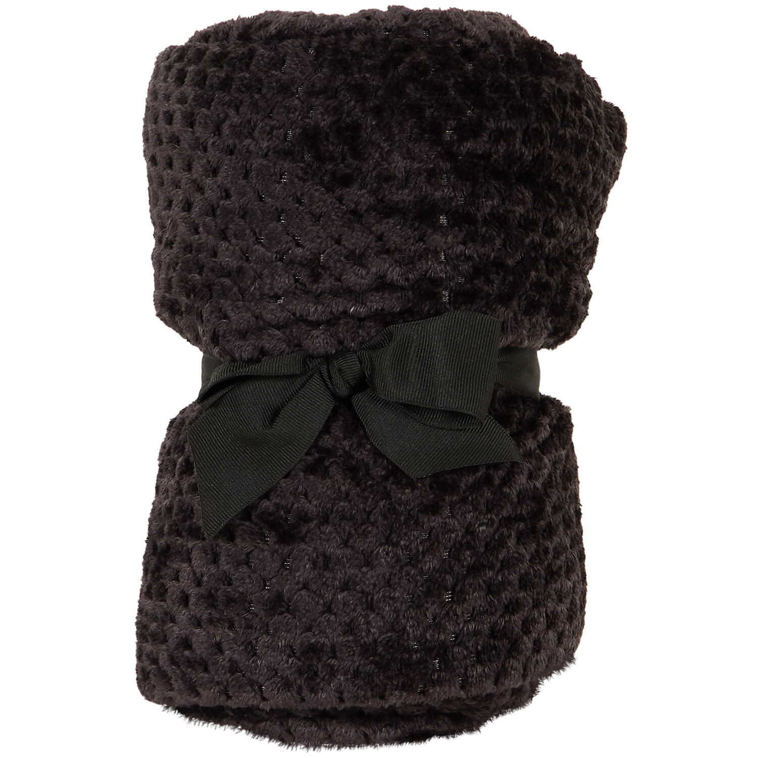 Waffle Fleece Throw - Black Image 1
