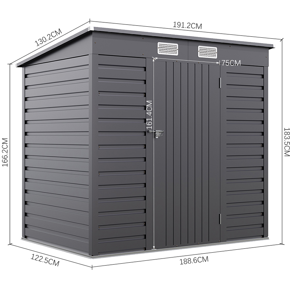 H&O Direct 6.3 x 4.3ft Grey Metal Pent Garden Shed Image 5