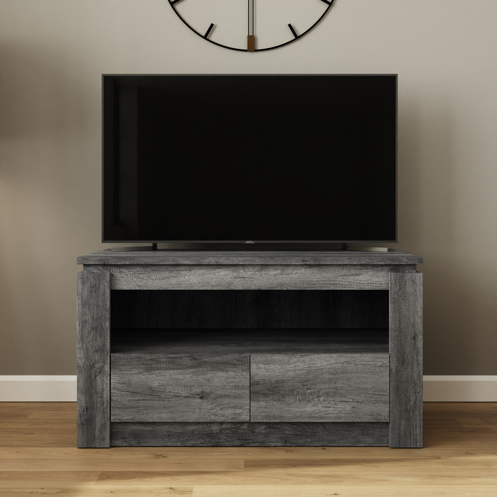 GFW Canyon 2 Drawer Single Open Shelf Charcoal Grey TV Unit Image 7