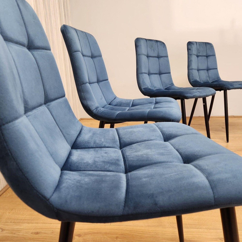 Denver Set of 4 Blue Velvet Dining Chairs Image 5