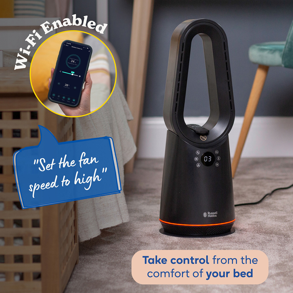 Russell Hobbs RHCBLDL3IN1B-SMT Black Smart Wi-Fi Enabled Compact Bladeless Heat and Cool Fan Image 5