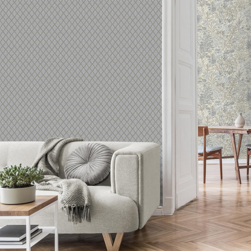 Vymura Santina Trellis Grey and Natural Wallpaper Image 4