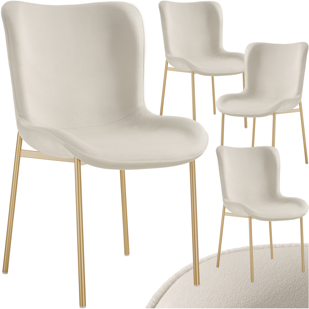 tectake Tessa Set of 4 Beige and Gold Velvet Padded Dining Chair Image 2