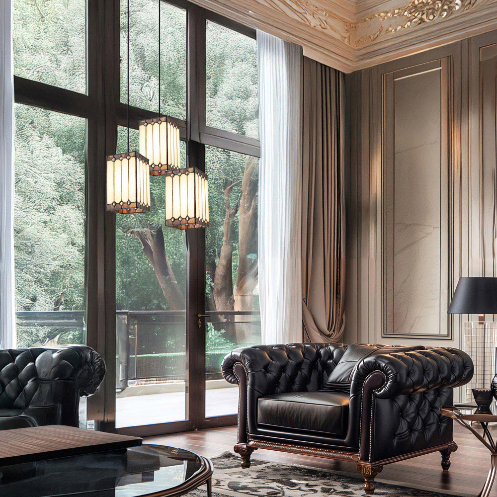 Happy Homewares Opal White Stained Glass Tiffany Pendant Shade Image 2