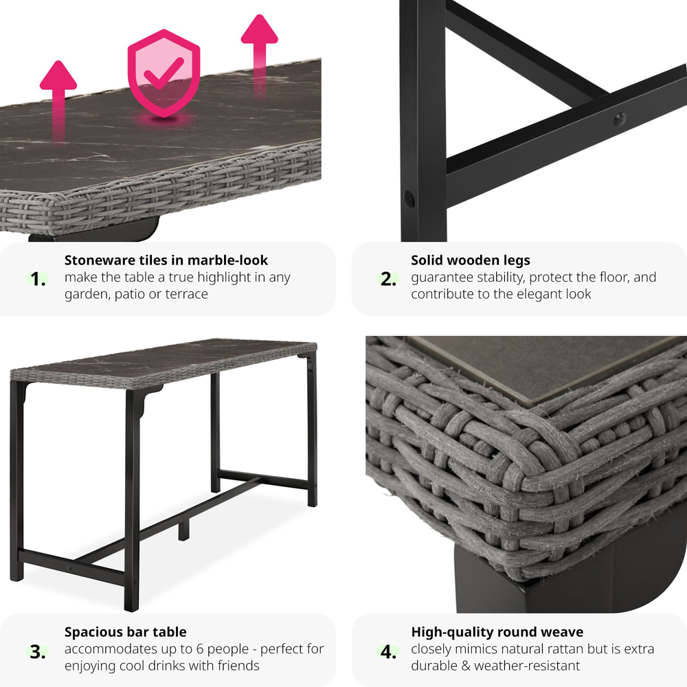 tectake 6 Seater Grey Polyrattan Garden Bar Bistro Table Image 5