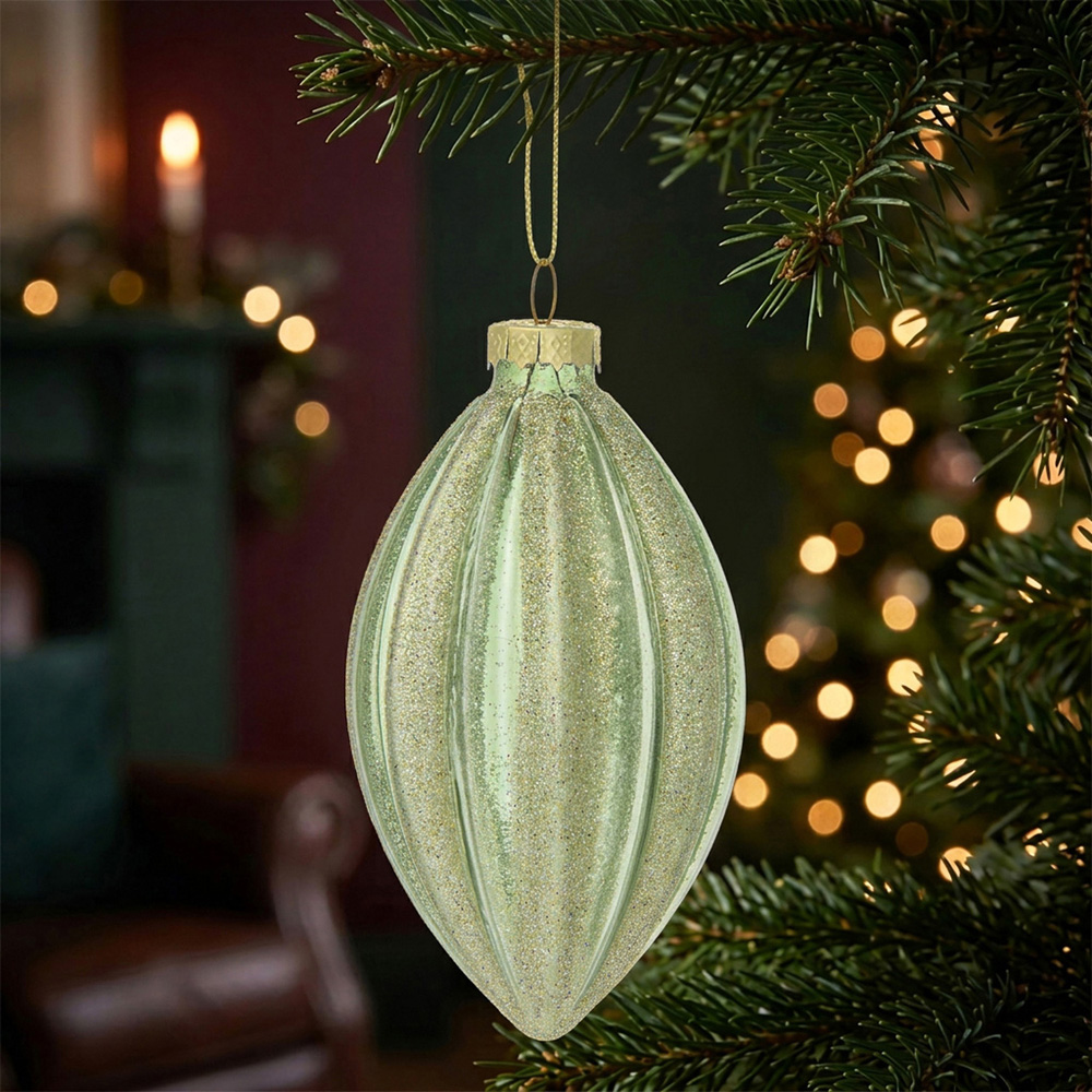 Single Royal Emerald Clear and Champagne Glitter Bauble in Assorted styles Image 2