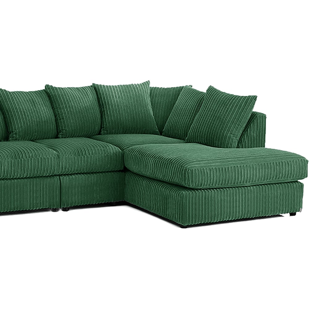 Luxor 4 Seater Green Jumbo Cord Right Hand Facing Scatter Back L Shaped Corner Sofa Set Image 3