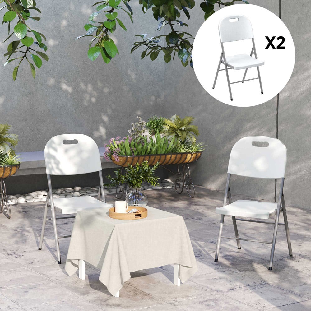 Outsunny White Folding Chair Set of 2 Image 5