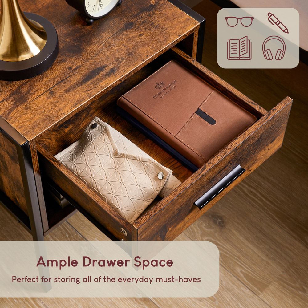 Vida Designs Brooklyn Single Drawer Dark Wood Bedside Table Image 7