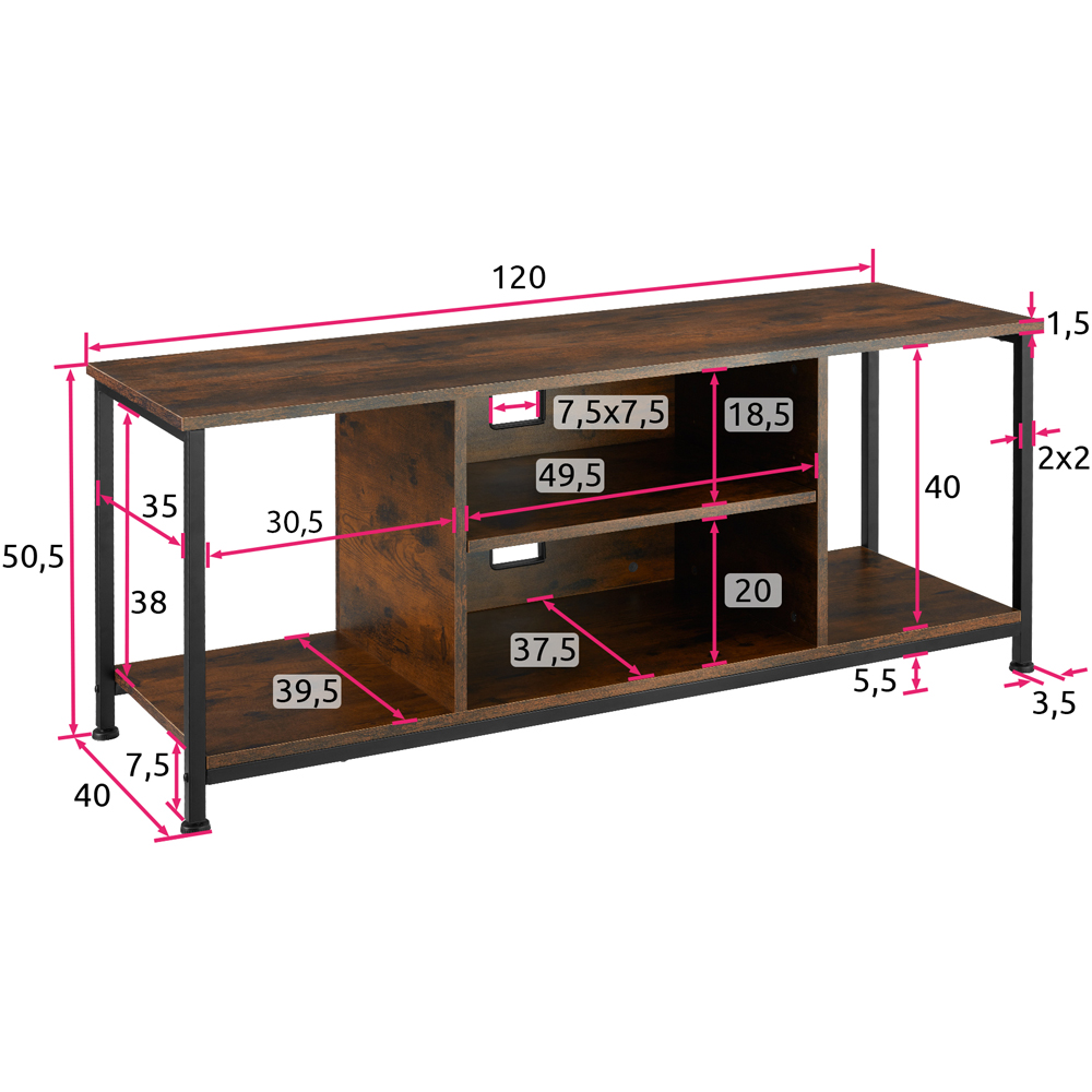 tectake 4 Shelf Dark Wood Rustic TV Stand Image 9